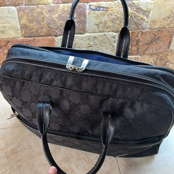 TUMI Black Nylon Laptop Travel Briefcase Bag Geometric Logo Office Pockets - Picture 7 of 15